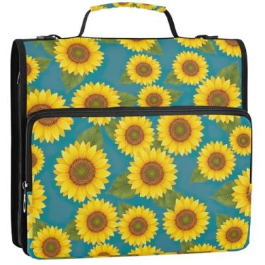 Imagem de Girassol, fichários de 3,8 cm, 3 anéis, fichários organizadores com zíper, com alça, bolsa de ensino médio, portfólio e estojo para pasta, 34,5 x 31,5 x 9 cm