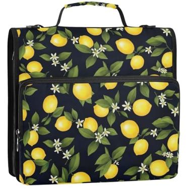 Imagem de Limões amarelos brilhantes de 3,8 cm (3 1/2 pol.) Organizador de fichários com zíper bolsa escolar com alça de ombro, pasta de armazenamento fofa com alça, 34,5 x 31,5 x 9 cm