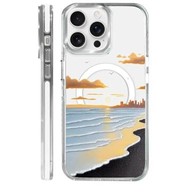 Imagem de casesok Capa para iPhone 13 Pro Max compatível com Magsafe, design estético claro bonito para meninas e mulheres, capa rígida protetora antiqueda para iPhone 13 Pro Max-Seaside Sunset Landscape Anime