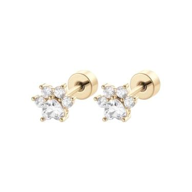 Imagem de Brincos femininos pequenos com estampa de pata de cristal de 20 g, aço inoxidável, dourado, fofo, cão, gato, pegada de animal de estimação, cartilagem animal, tragus, piercing pequeno, festa de