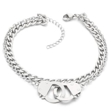Imagem de Azubpi Pulseira de algemas, corrente de aço inoxidável, impermeável, hipoalergênica, unissex, joia para mulheres e homens