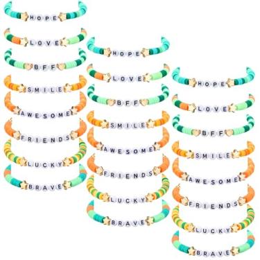 Imagem de Huquary 24 pulseiras de amizade combinando para melhor amiga, pulseiras de contas de argila verde laranja a granel para mulheres, bolsa de aniversário, enchimentos, presentes, lembrancinhas de festa