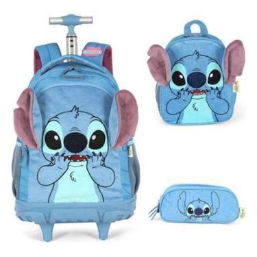 Imagem de Kit Mochila Com Rodinhas Stitch E Angel Orelha 3D - Luxcel