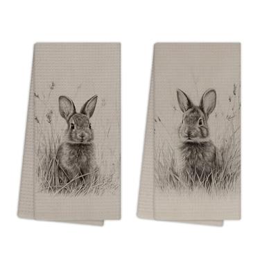 Imagem de EGBTL Toalhas de cozinha vintage coelhinho da Páscoa, toalhas de mão rústicas de coelho de fazenda para decoração de banheiro, presentes de coelho, esboço neutro, panos de prato de coelho da Páscoa