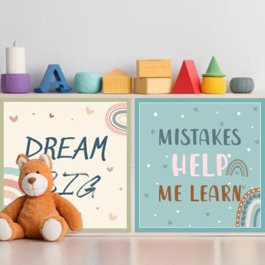 Imagem de 6 peças de cortinas de armário de sala de aula boho para prateleiras coloridas de volta às aulas cortina com citações positivas 61 x 61 cm cortinas autoadesivas para escola, jardim de infância, creche