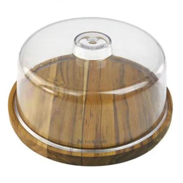 Imagem de Boleira Teca Acrílico Tampa Alça Madeira Teca Durável Higiênica Versátil Sobremesas Bolos Tortas Queijos Frutas