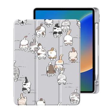 Imagem de Capa fofa de gato Kawaii para iPad Pro de 12,9 polegadas 5ª/6ª geração 2022/2021/2020 com suporte para lápis, capa de couro dobrável, suporta despertar automático