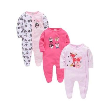 Imagem de Conjunto De 3 Peças De Macacão De Manga Longa Para Bebês Meninas Com E