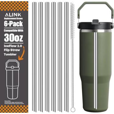 Imagem de ALINK Canudos de aço inoxidável compatíveis com StanleyIce Flow 2.0 Flip Straw Tumbler, pacote com 6 canudos de metal reutilizáveis para fluxo de gelo de 850 g apenas tampa de copo 2.0, mais escova de