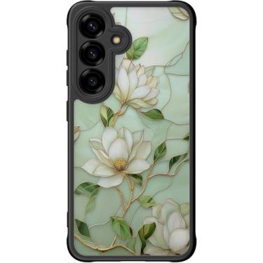 Imagem de DEENAKIN Capa fofa para Samsung Galaxy S25 Plus, capa rígida floral estética, compatível com Magsafe, capa protetora fina e moderna exclusiva retrô para mulheres e meninas, flores de magnólia vintage