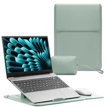 Imagem de RoYiio Capa para laptop de 13,3 a 14 polegadas com suporte capa fina de couro PU para MacBook Pro 35.6 cm M5/M4/M3/M2/M1, MacBook Pro 33.0 cm M2/M1 Pro/M1 Max, MacBook Air 33.0 cm M4/M3/M2/M1 (verde