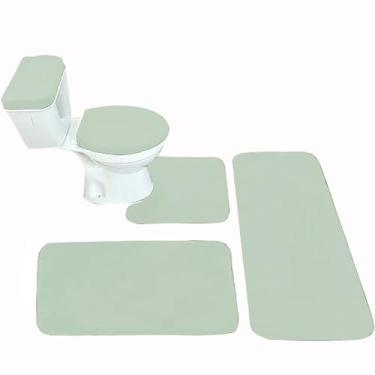 Imagem de Madeals Conjunto de 3 peças de tapete de banheiro longo de espuma viscoelástica e com tampa de vaso sanitário e capa de tanque, verde sálvia