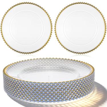 Imagem de Meyeyaia Placas de carregamento transparentes de acrílico de 33 cm, 10 peças, elegantes placas de carregamento douradas, decoração para recepção de casamento, festa de férias, reunião de família e