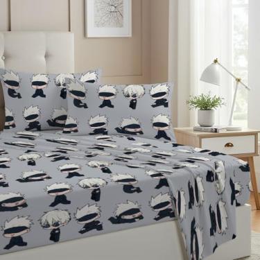 Imagem de Allenjoy Jogo de lençol casal de anime de feiticeiros com bolsos profundos até 40,6 cm, decoração de quarto com 2 fronhas SC00230-009