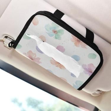 Imagem de SEHANY Porta-lenços de papel de carro floral fofo colorido, caixa de lenços para carro, viseira solar, porta-guardanapos retangular, dispensador de máscara de carro, caixa de lenços para veículos
