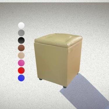 Imagem de Puff Pufe Baú Quadrado Conforto Guarda Itens - Realizar, Bege Corino