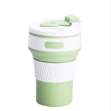 Imagem de Xícara de café dobrável reutilizável – Caneca de café de viagem à prova de vazamento de 340 g, silicone, portátil para caminhadas, acampamento, escritório leve (verde)