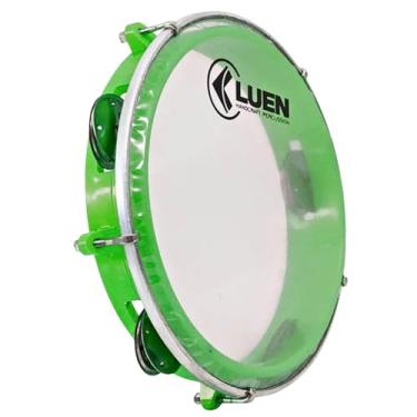 Imagem de Pandeiro Luen Junior 8 Polegadas C/Pele Cristal Platinela Inox ABS Garra Fixa 5 Afinações Colors | Verde