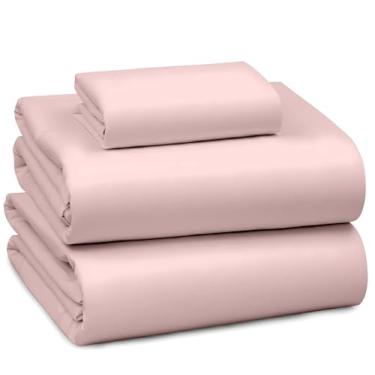 Imagem de RUVANTI Jogo de cama solteiro 100% algodão - 300 fios de cetim macio sedoso, refrescante, leve e respirável, bolso profundo de 41 cm, durável e luxuoso, 3 peças, rosa empoeirado