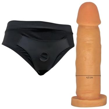Imagem de Kit Com Cinta peniana Cintaralho Calcinta Estilo Cueca Splex Strap On Confortável Tamanho P Ao GG +Pênis De Borracha Realístico Prótese de Silicone Dildo Consolo Capa Peniana Brinquedo Adulto Feminino Masculino Penis Macio Grande vários Tamanhos (PROTESE:15X4,5 BEGE, TAMANHO CALCINTA: P)