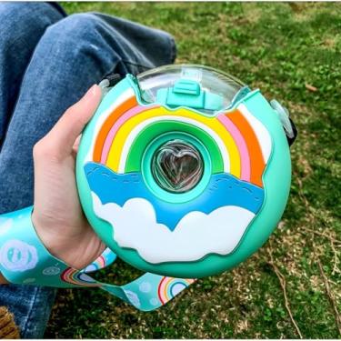 Imagem de Garrafa infantil donuts redonda com canudo 380 ML (Verde)