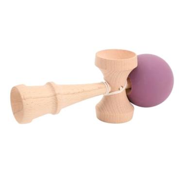 Imagem de Cosiki Brinquedo Kendama de Madeira Portátil Com Corda, Melhora Os Reflexos e a Coordenação Olho-mão para Diversão Em Grupo, Festas de Formatura (Roxo)