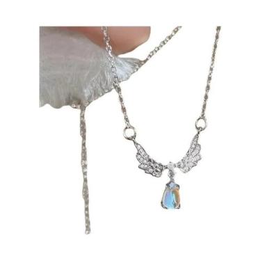 Imagem de Colar De Pingente De Pedra Da Lua Com Asas De Anjo De Luxo Leve Para M