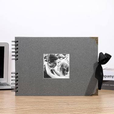 Imagem de Álbum de Fotos Vintage com Espiral, Capa Preta com Detalhes Dourados, 32x22cm, para Casamento, Aniversário e Memórias (Cinzento)