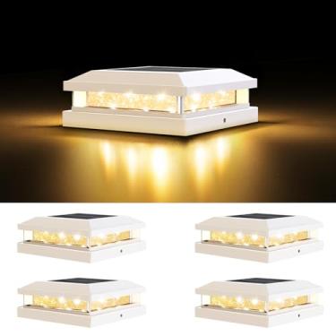 Imagem de Luz solar externa 4 pacotes, luz solar à prova d'água para 4 x 4 4,5 x 4,5 5 x 5 5 x 5 poste de madeira com iluminação quente/fria, luzes brancas de 16 LEDs para exterior, jardim, pátio, varanda