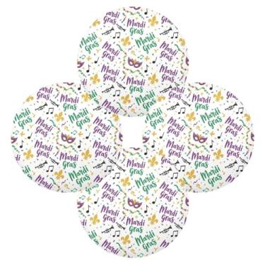 Imagem de Wassud Jogo americano conjunto de 4 tapetes de mesa redondos de música Mardi Gras para cozinha e jantar tapetes laváveis resistentes ao calor decoração de mesa 39 cm