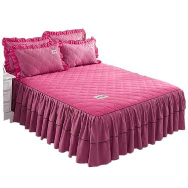 Imagem de Protetor de cama espesso de pelúcia com babados base plissada folha de saia cor sólida com babados estilo envoltório três lados de tecido cobertores laváveis (cor: K, tamanho: 150 x 200 cm) (J 120 x