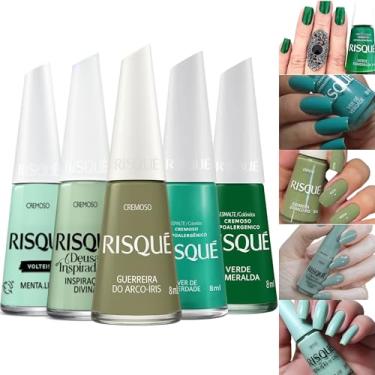 Imagem de Kit 5 Esmaltes Risqué Tons de Verde Esmalte Cremosos 8ml (Kit Completo 5 Cores)