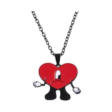 Imagem de Esmalte vermelho triste coração pingente colar, Hip Hop Rapper Bad Bun