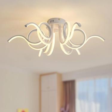 Imagem de Luminária de teto LED moderna e regulável para sala de estar, com 6 lâmpadas, personalizada em metal e acrílico, com controle remoto, ideal para quarto, sala de estar, cozinha, escritório, 6