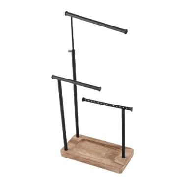 Imagem de aqxreight Suporte de Exibição de Madeira e Metal para Joias de 3 Camadas para Colares, Brincos, Anéis, Armazenamento Suspenso Com Barra T Giratória, Decoração que Economiza Espaço para Quarto ou
