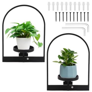 Imagem de 2 peças de suporte para plantas de parede interna, cabide de flores preto para pendurar facilmente 11 kg, porta-retratos para plantas de interior, sala de estar, quarto, varanda e decoração de casa