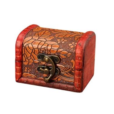 Imagem de Caixa de madeira vintage baú de tesouro com botões de punho de joias desejadas pequeno organizador de armazenamento de presente para casa, restaurante (amarelo claro)