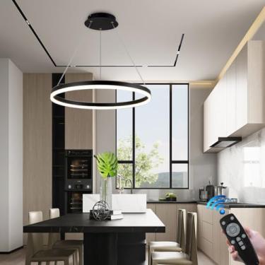 Imagem de Lustre moderno de interior, simples, com LED, pendente, em formato de anel, regulável, com altura ajustável, ideal para sala de estar, sala de jantar, cozinha, ilha, hall de entrada, escritó