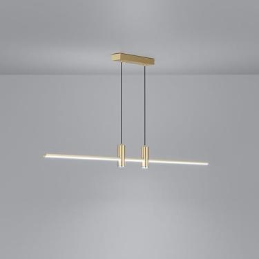 Imagem de Luminária pendente linear longa com regulagem de intensidade e controle remoto | Luminárias LED modernas para mesa de bilhar, luminárias suspensas para cozinha sobre ilha | Lustre com altura