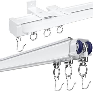 Imagem de Cortina de teto, trilhos de cortina, suporte de parede de teto, divisória de quarto, resistente para teto, sistema de varão com ganchos de rolo, cortinas deslizantes, conjunto de trilhos, branco (18 a