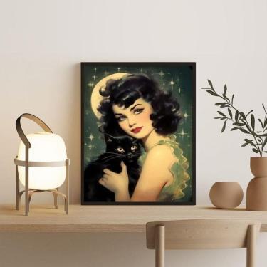 Imagem de Quadro Pin-Up Com Gato Preto 45X34Cm