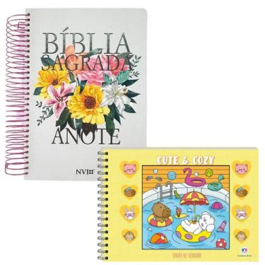 Imagem de KIT Livro de colorir Cute e Cozy Amarelo e Bíblia Anote NVI Nova Versã
