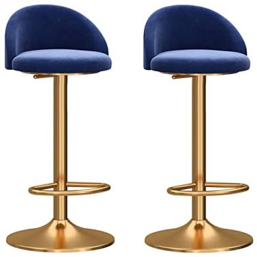 Imagem de Conjunto de 2 bancos de bar, cadeira ajustável giratória mecânica, encosto curvo de veludo e base dourada com apoio para os pés, banquetas de cozinha para café da manhã (cor: verde) decoração