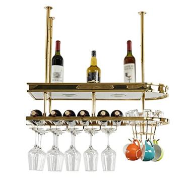 Imagem de Prateleiras de vinho de teto, suporte de talheres de suspensão ajustável em altura, prateleira flutuante para garrafa de mesa, rack de vinho suspenso industrial, rack de vidro para bar DIY 60/80/100