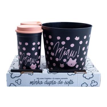 Imagem de Kit Copos Canudo E Balde De Pipoca Uatt - Gatinha Miau