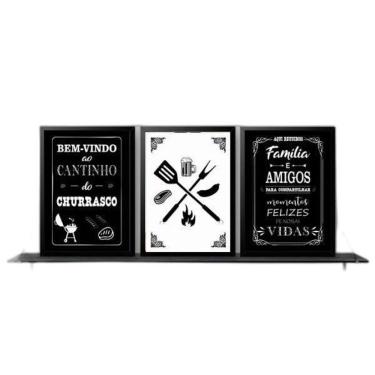 Imagem de Kit 3 Quadros Cantinho Do Churrasco 45X34 C/Vidro - Preta