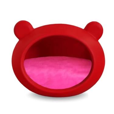 Imagem de Casa Cama Toca Iglu Pet em Polietileno para Gatos e Cachorros Mini | Impermeável, Lavável, com Almofada de Pelúcia(Vermelho Ferrari Almofada Rosa)
