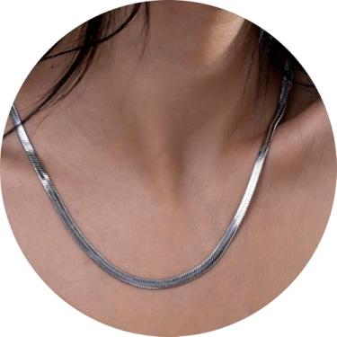 Imagem de Colar de espinha de peixe para mulheres, aço inoxidável de 2 mm-5 mm, banhado a ouro 18K e tom prateado, 35,5-50,8 cm, peça de camada moderna, 20in, Aço inoxidável, Sem Pedra Preciosa