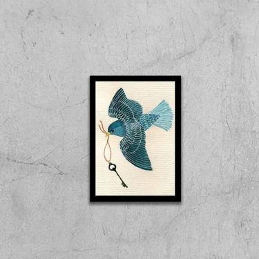 Imagem de Quadro Passarinho Chave 33X24Cm - Com Vidro Moldura Preta