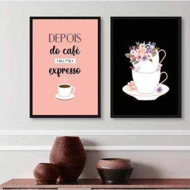 Imagem de Kit 2 Quadros Cantinho Do Café- Preto E Rosa 45X34Cm - Vidro